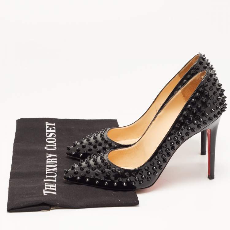 Pre Owned Christian Louboutin Black Patent Leather Pigalle Spikes Pumps Size 38