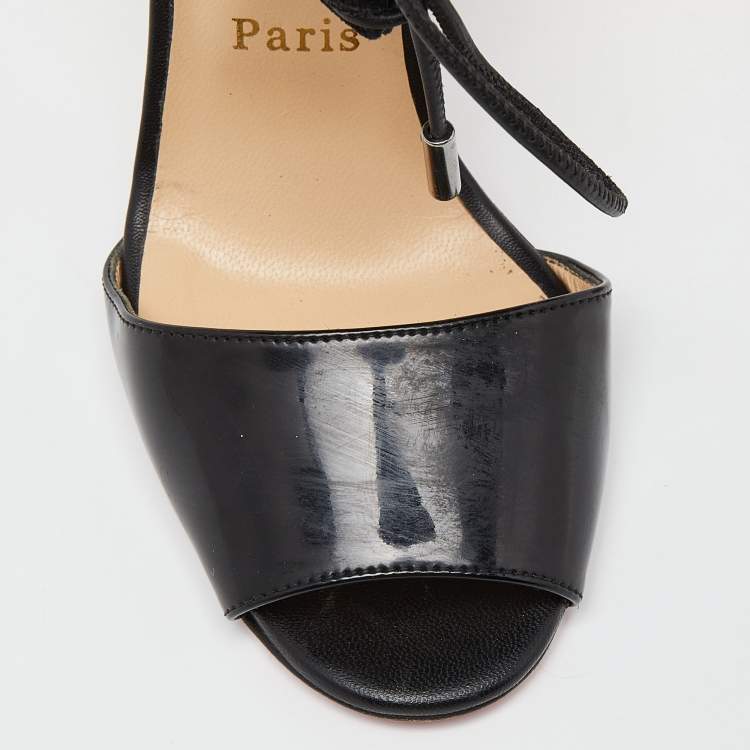 Pre Owned Christian Louboutin Black Suede and Patent Mayerling  Lace Up Sandals Size 36.5