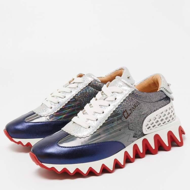 Pre Owned Christian Louboutin Multicolor Leather And Mesh Loubishark Low Top Sneakers Size 37