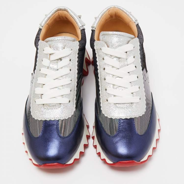 Pre Owned Christian Louboutin Multicolor Leather And Mesh Loubishark Low Top Sneakers Size 37