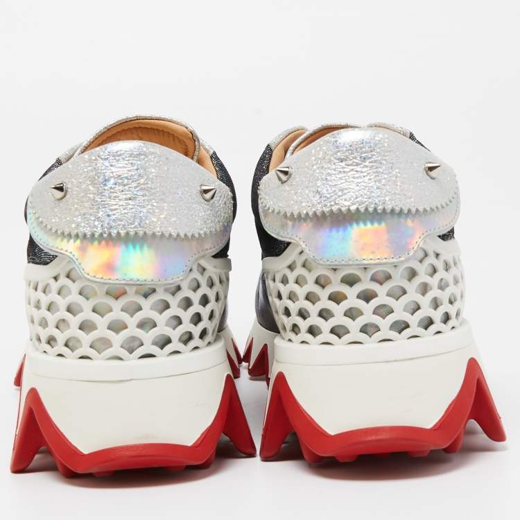Pre Owned Christian Louboutin Multicolor Leather And Mesh Loubishark Low Top Sneakers Size 37