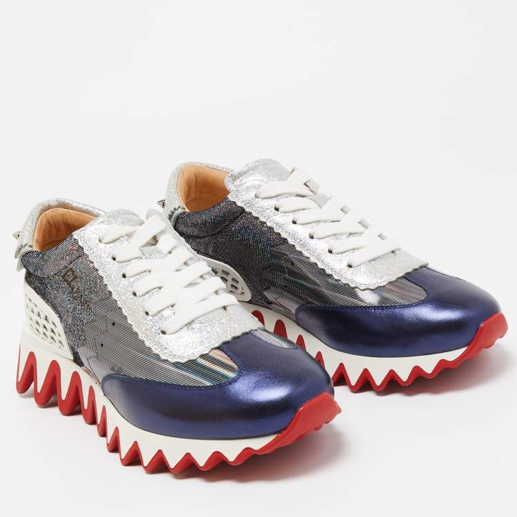 Pre Owned Christian Louboutin Multicolor Leather And Mesh Loubishark Low Top Sneakers Size 37