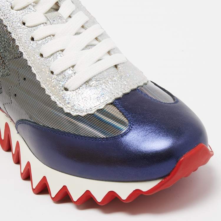 Pre Owned Christian Louboutin Multicolor Leather And Mesh Loubishark Low Top Sneakers Size 37