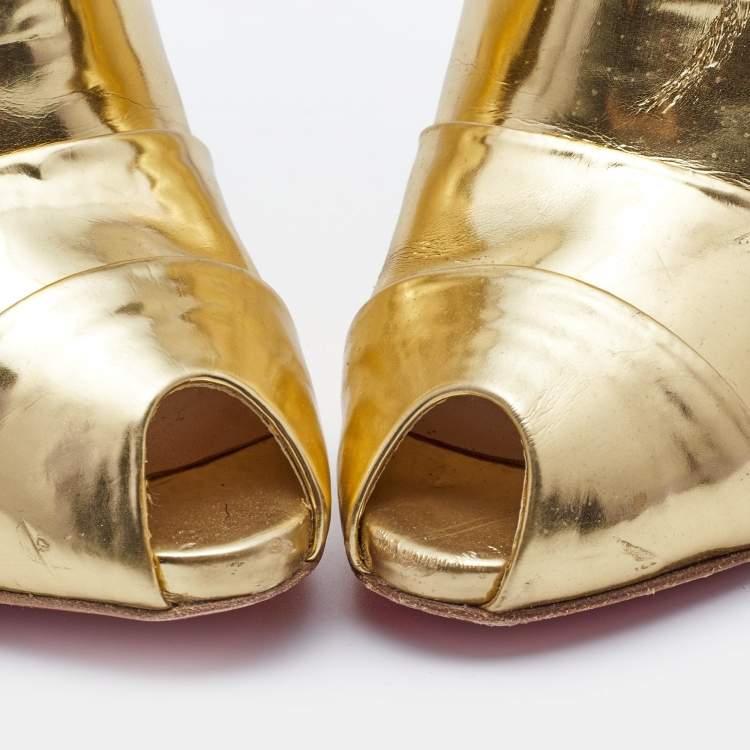 Pre Owned Christian Louboutin Gold Leather Robot Booties Size 39