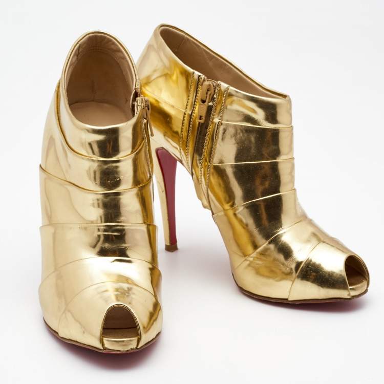 Pre Owned Christian Louboutin Gold Leather Robot Booties Size 39