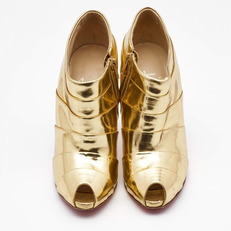 Pre Owned Christian Louboutin Gold Leather Robot Booties Size 39