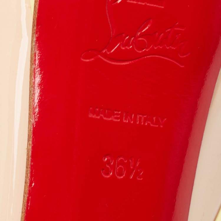 Pre Owned Christian Louboutin Beige/Yellow Patent Leather Lady Peep Slingback Pumps Size 36.5