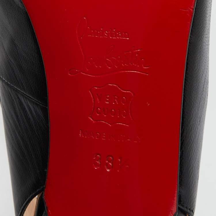 Pre Owned Christian Louboutin Black Leather Peep Toe Slingback Pumps Size 38.5
