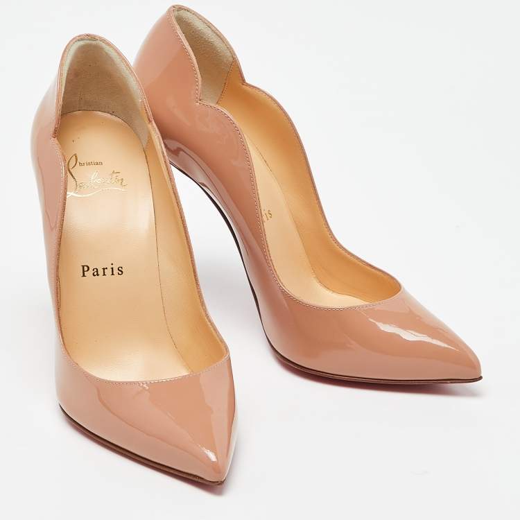 Pre Owned Christian Louboutin Beige Patent Leather Hot Chick Pumps Size 36