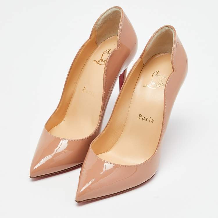 Pre Owned Christian Louboutin Beige Patent Leather Hot Chick Pumps Size 36