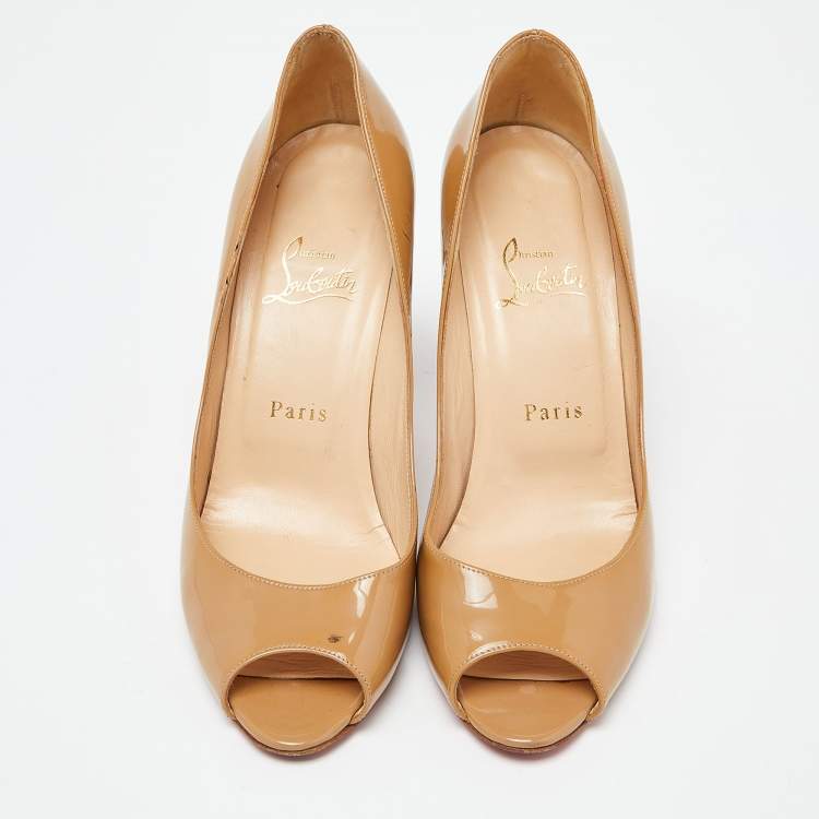 Pre Owned Christian Louboutin Beige Patent Leather You You Pumps Size 38