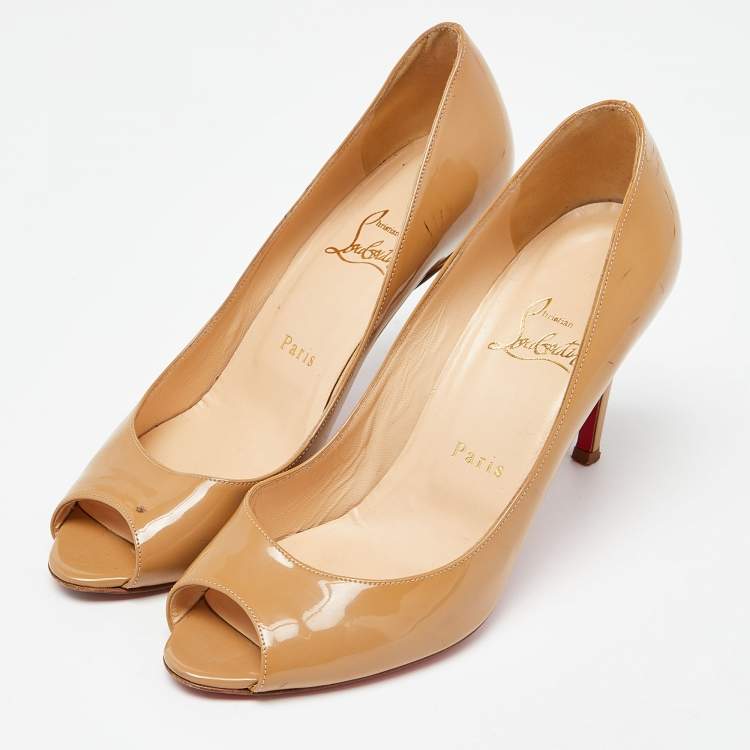 Pre Owned Christian Louboutin Beige Patent Leather You You Pumps Size 38