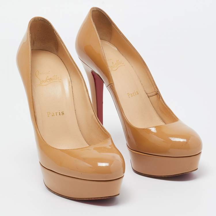 Pre Owned Christian Louboutin Beige Patent Leather Bianca Pumps Size 37