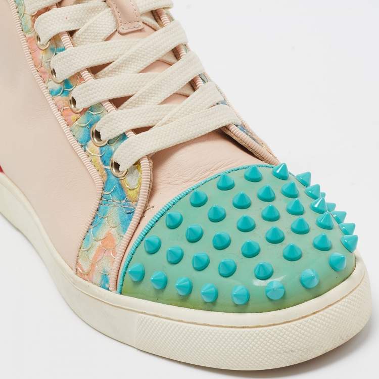 Pre Owned Christian Louboutin Multicolor Patent and Leather Louis Spikes High Top Sneakers Size 36.5