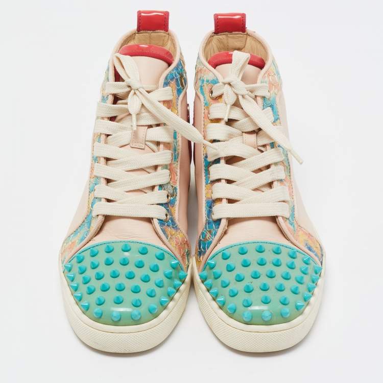 Pre Owned Christian Louboutin Multicolor Patent and Leather Louis Spikes High Top Sneakers Size 36.5