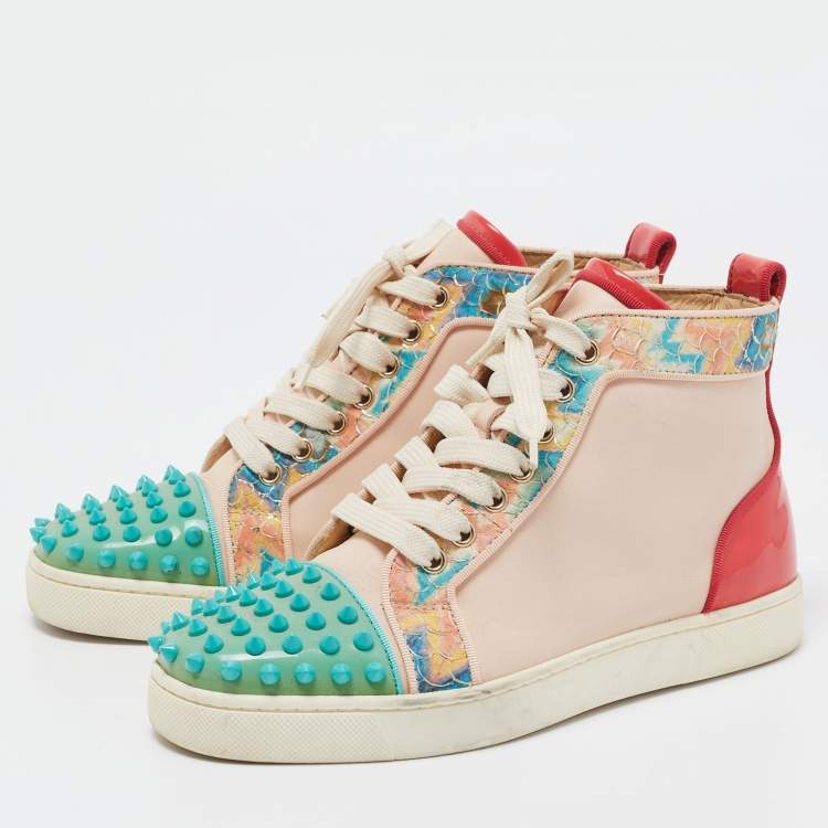 Pre Owned Christian Louboutin Multicolor Patent and Leather Louis Spikes High Top Sneakers Size 36.5