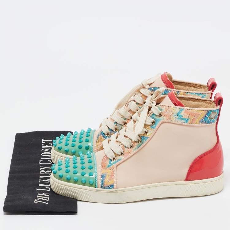 Pre Owned Christian Louboutin Multicolor Patent and Leather Louis Spikes High Top Sneakers Size 36.5
