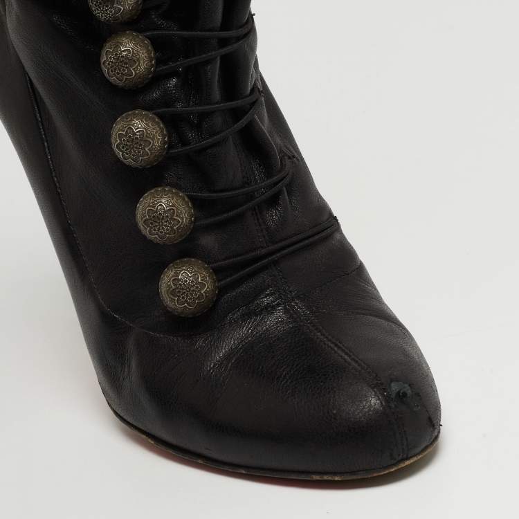 Pre Owned Christian Louboutin Black Leather Knee Length Boots Size 40