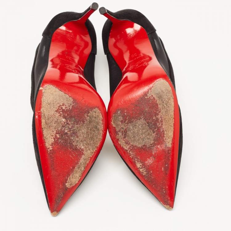 Pre Owned Christian Louboutin Black Suede and Mesh Galativi Strass Pumps Size 36