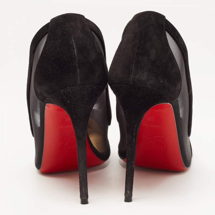 Pre Owned Christian Louboutin Black Suede and Mesh Galativi Strass Pumps Size 36