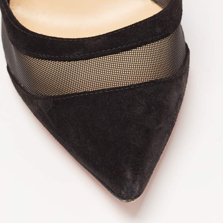 Pre Owned Christian Louboutin Black Suede and Mesh Galativi Strass Pumps Size 36