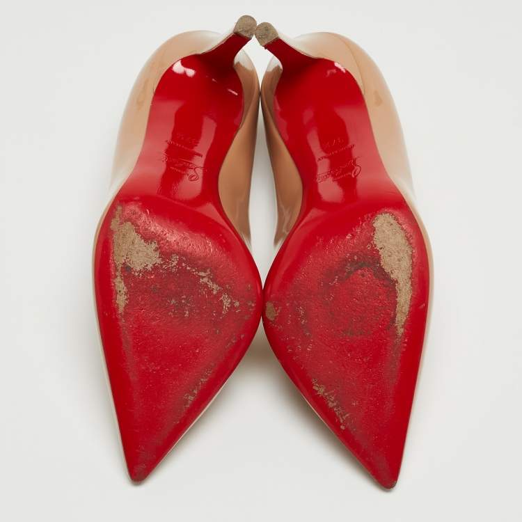 Pre Owned Christian Louboutin Beige Patent Leather Pigalle Pumps Size 37.5
