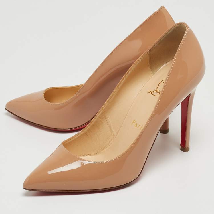 Pre Owned Christian Louboutin Beige Patent Leather Pigalle Pumps Size 37.5