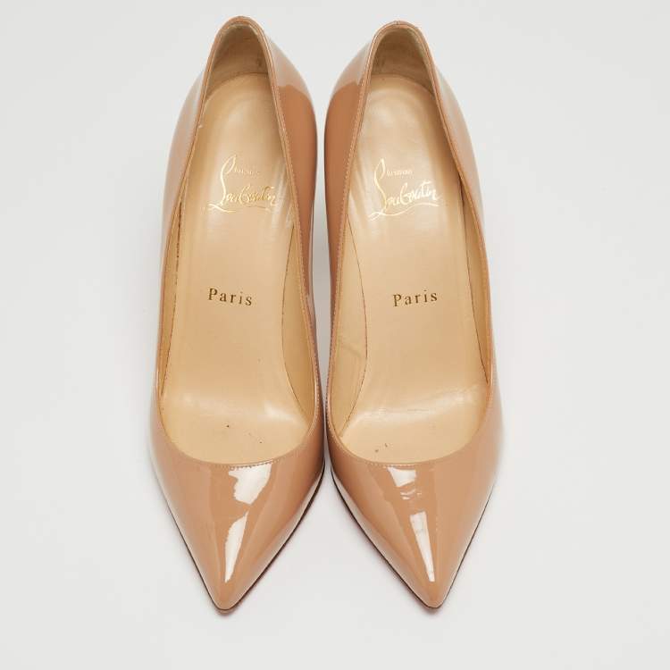 Pre Owned Christian Louboutin Beige Patent Leather Pigalle Pumps Size 37.5