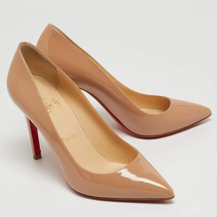Pre Owned Christian Louboutin Beige Patent Leather Pigalle Pumps Size 37.5