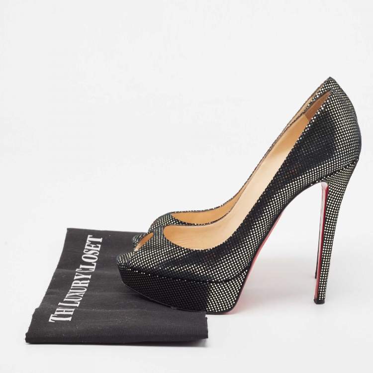 Pre Owned Christian Louboutin Two Tone Laminated Suede Lady Peep Pumps Size 40