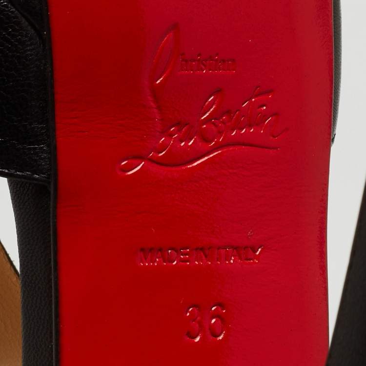 Pre Owned Christian Louboutin Black Leather T-Bar Peep Toe Platform Sandals Size 36