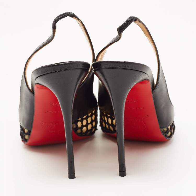 Pre Owned Christian Louboutin Black Leather and Mesh Miluna Slingback Pumps Size 37.5