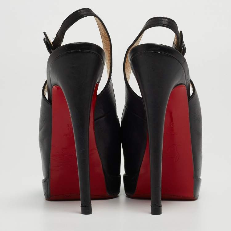Pre Owned Christian Louboutin Black Leather Palais Royal Slingback Pumps Size 37.5