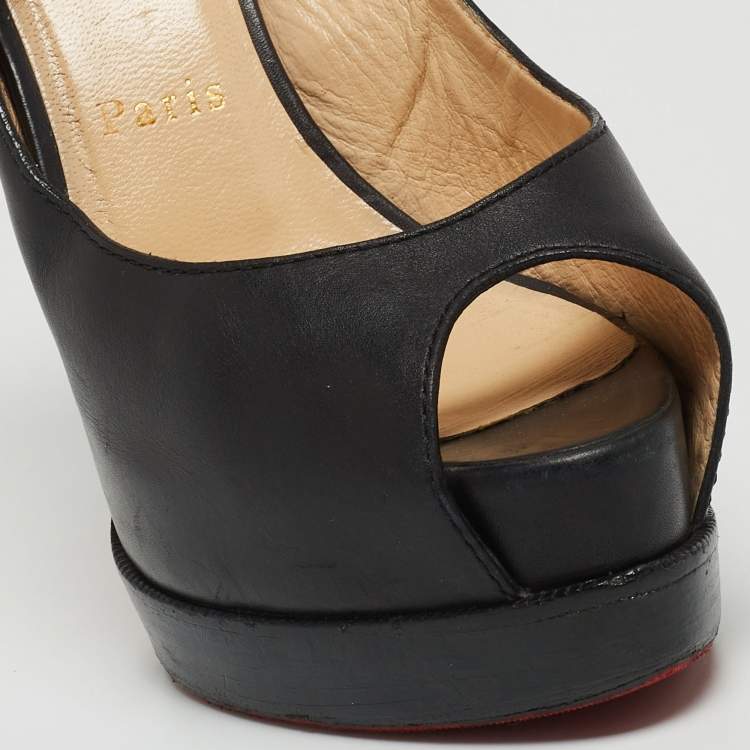Pre Owned Christian Louboutin Black Leather Palais Royal Slingback Pumps Size 37.5