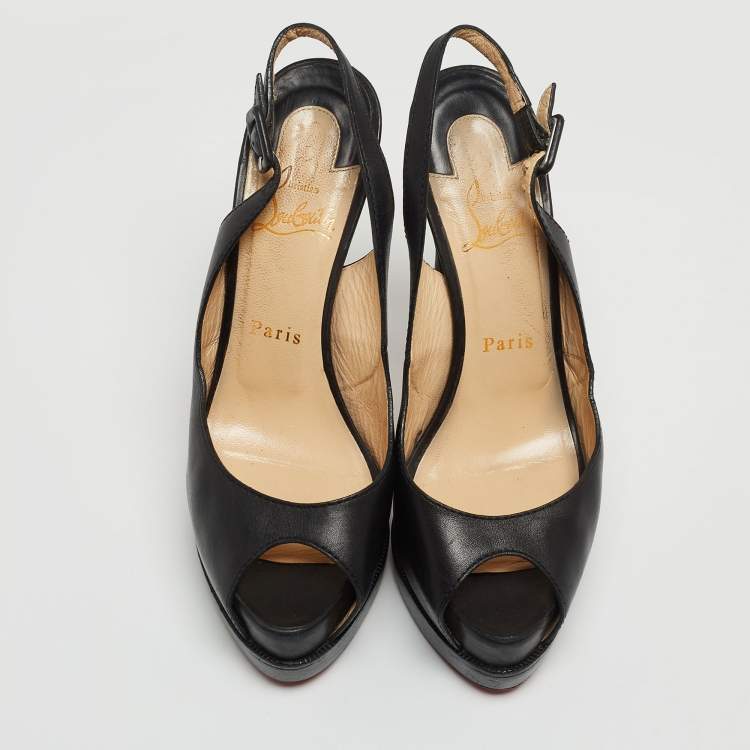 Pre Owned Christian Louboutin Black Leather Palais Royal Slingback Pumps Size 37.5