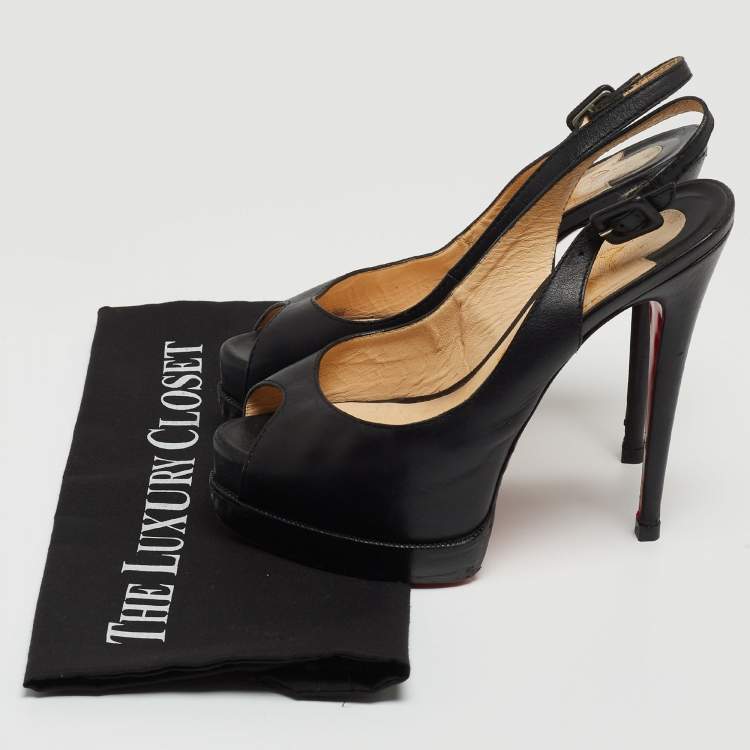 Pre Owned Christian Louboutin Black Leather Palais Royal Slingback Pumps Size 37.5
