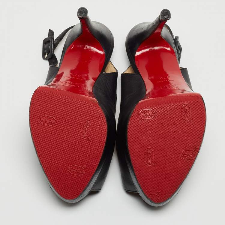 Pre Owned Christian Louboutin Black Leather Palais Royal Slingback Pumps Size 37.5