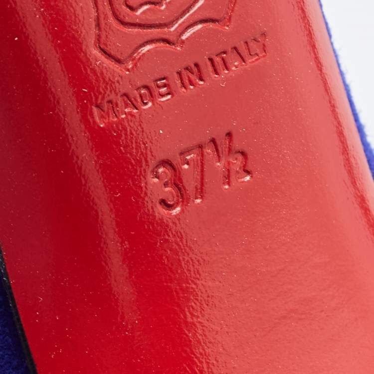 Pre Owned Christian Louboutin Blue Suede Ronaldo Pumps Size 37.5