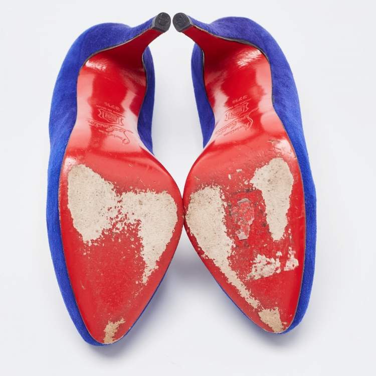 Pre Owned Christian Louboutin Blue Suede Ronaldo Pumps Size 37.5