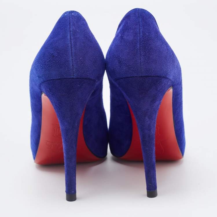 Pre Owned Christian Louboutin Blue Suede Ronaldo Pumps Size 37.5