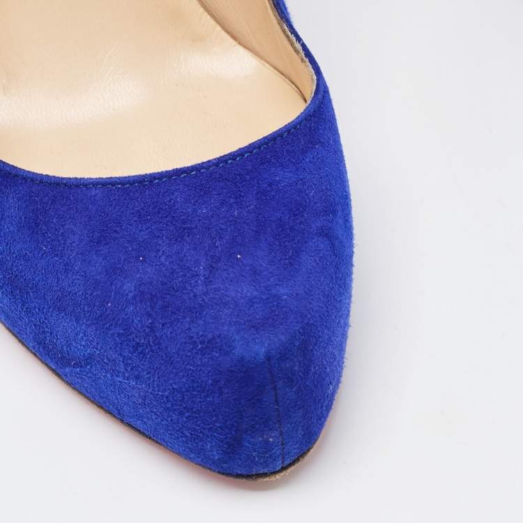Pre Owned Christian Louboutin Blue Suede Ronaldo Pumps Size 37.5