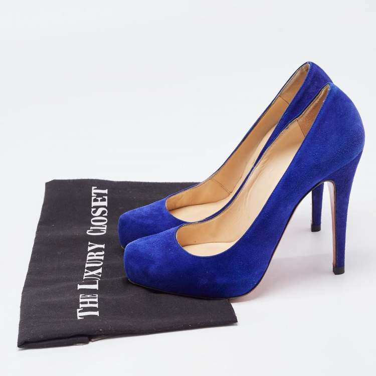 Pre Owned Christian Louboutin Blue Suede Ronaldo Pumps Size 37.5