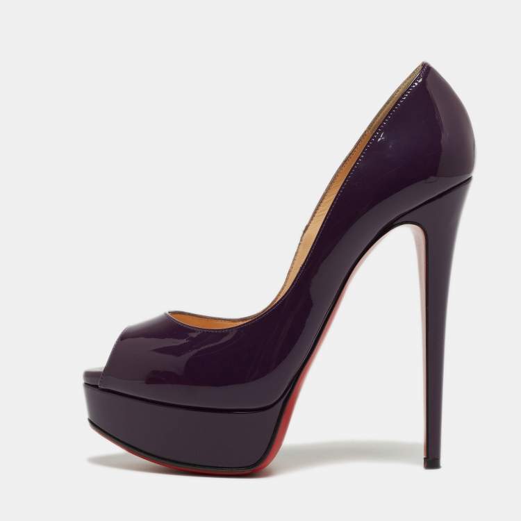 Pre Owned Christian Louboutin Purple Patent Lady Peep Pumps Size 36