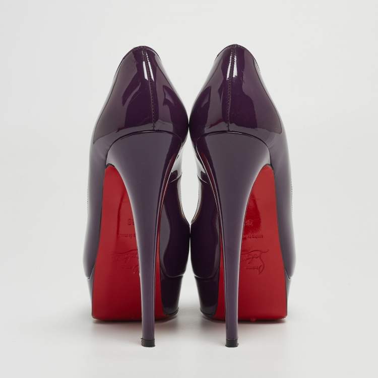 Pre Owned Christian Louboutin Purple Patent Lady Peep Pumps Size 36