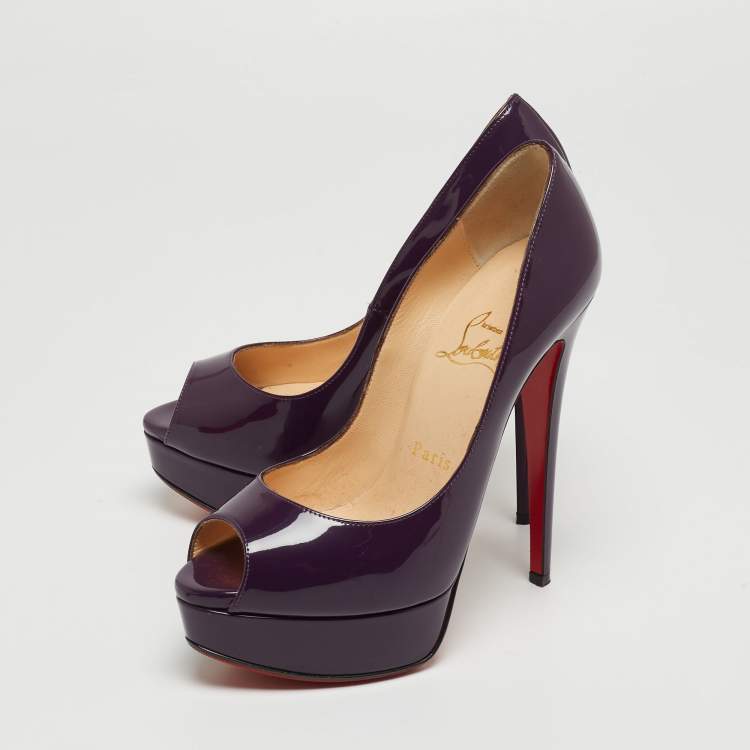 Pre Owned Christian Louboutin Purple Patent Lady Peep Pumps Size 36