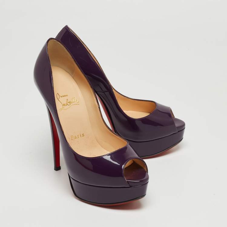 Pre Owned Christian Louboutin Purple Patent Lady Peep Pumps Size 36