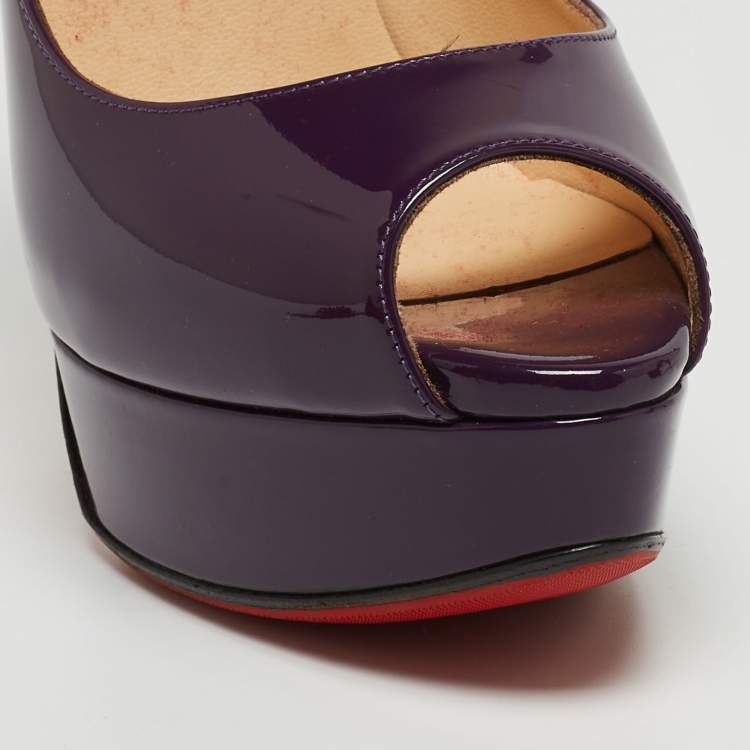 Pre Owned Christian Louboutin Purple Patent Lady Peep Pumps Size 36
