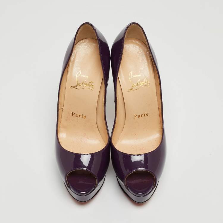 Pre Owned Christian Louboutin Purple Patent Lady Peep Pumps Size 36