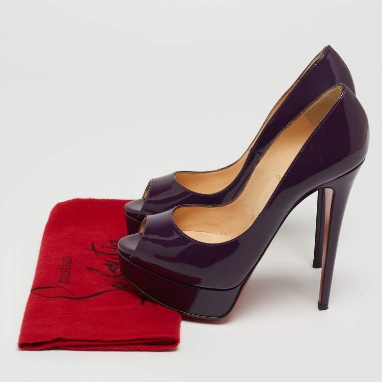 Pre Owned Christian Louboutin Purple Patent Lady Peep Pumps Size 36