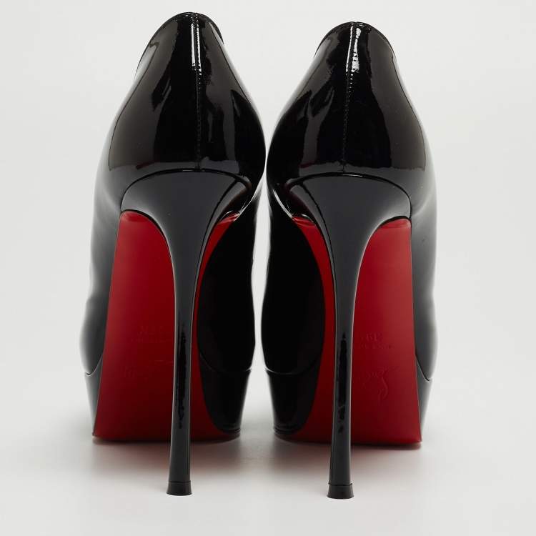 Pre Owned Christian Louboutin Black Patent Leather Bianca Platform Pumps Size 39.5